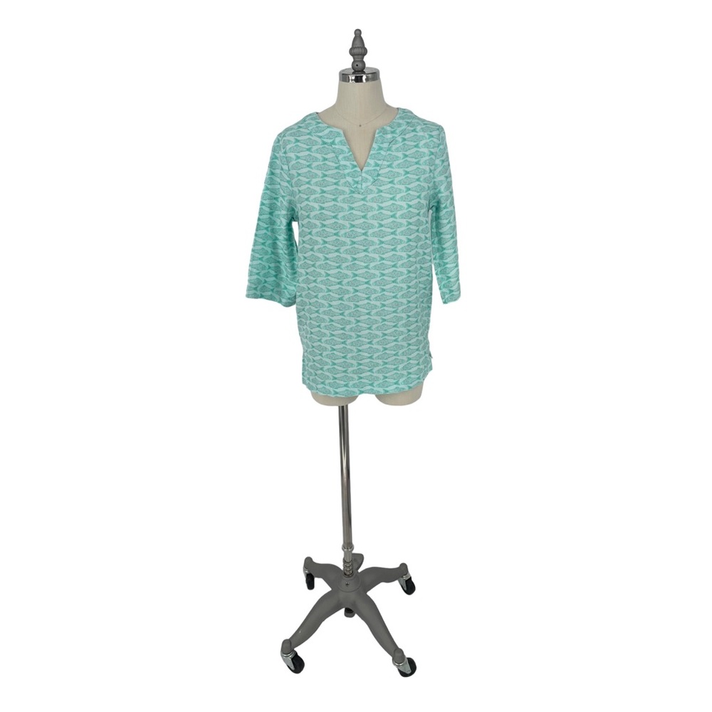 Vineyard Vines Fish Print Tunic Top Preppy Womens Green Size M